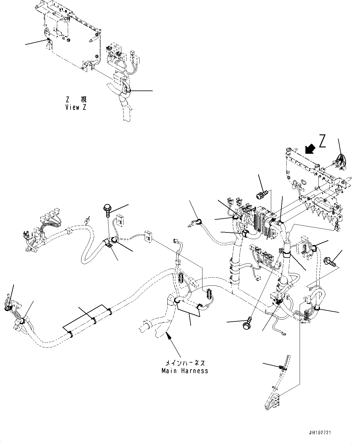 Komatsu parts book diagram for PC170LC-11 S/N 37001-UP: CAB, CAB IN PARTS, MAIN WIRING HARNESS CLAMP(#37001-)