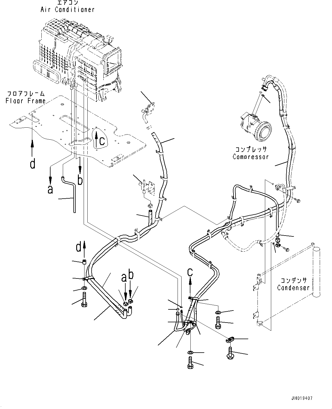 Komatsu parts book diagram for PC170LC-11 S/N 37001-UP: CAB, FLOOR, AIR CONDITIONER PIPING(#37001-)