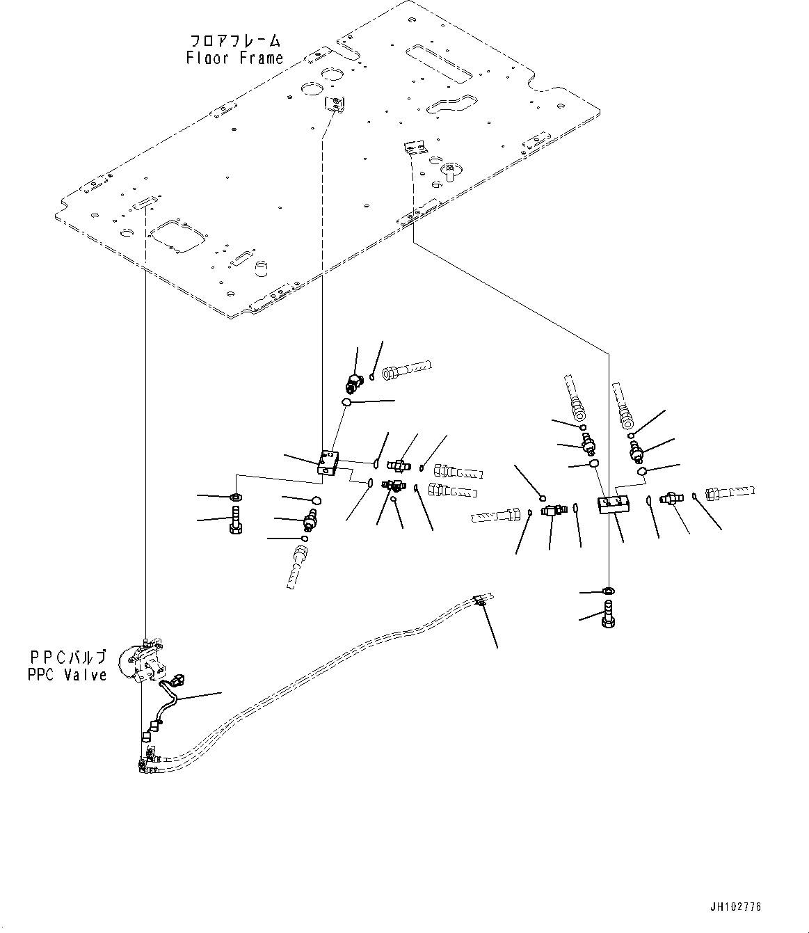 Komatsu parts book diagram for PC170LC-11 S/N 37001-UP: CAB, FLOOR, P, T BLOCK (1-ADDITIONAL ACTUATOR PIPING, ACCUMULATOR)(#37001-)