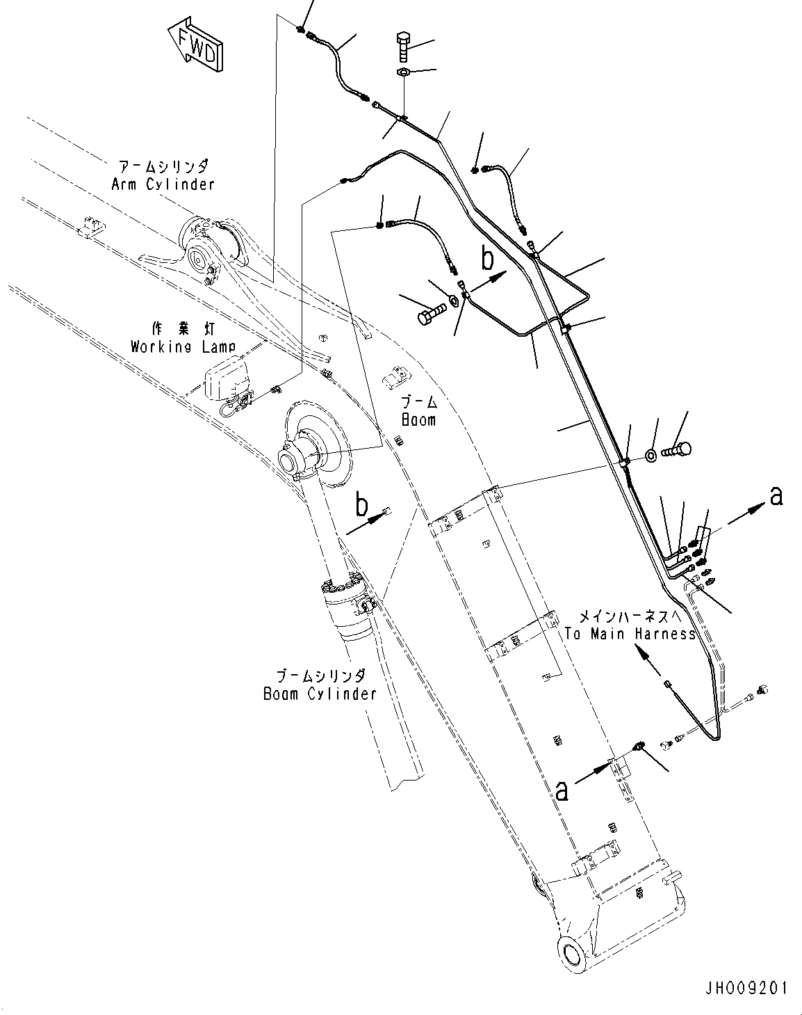 Komatsu parts book diagram for PC170LC-11 S/N 37001-UP: BOOM, LUBRICATION PIPING(#35001-)