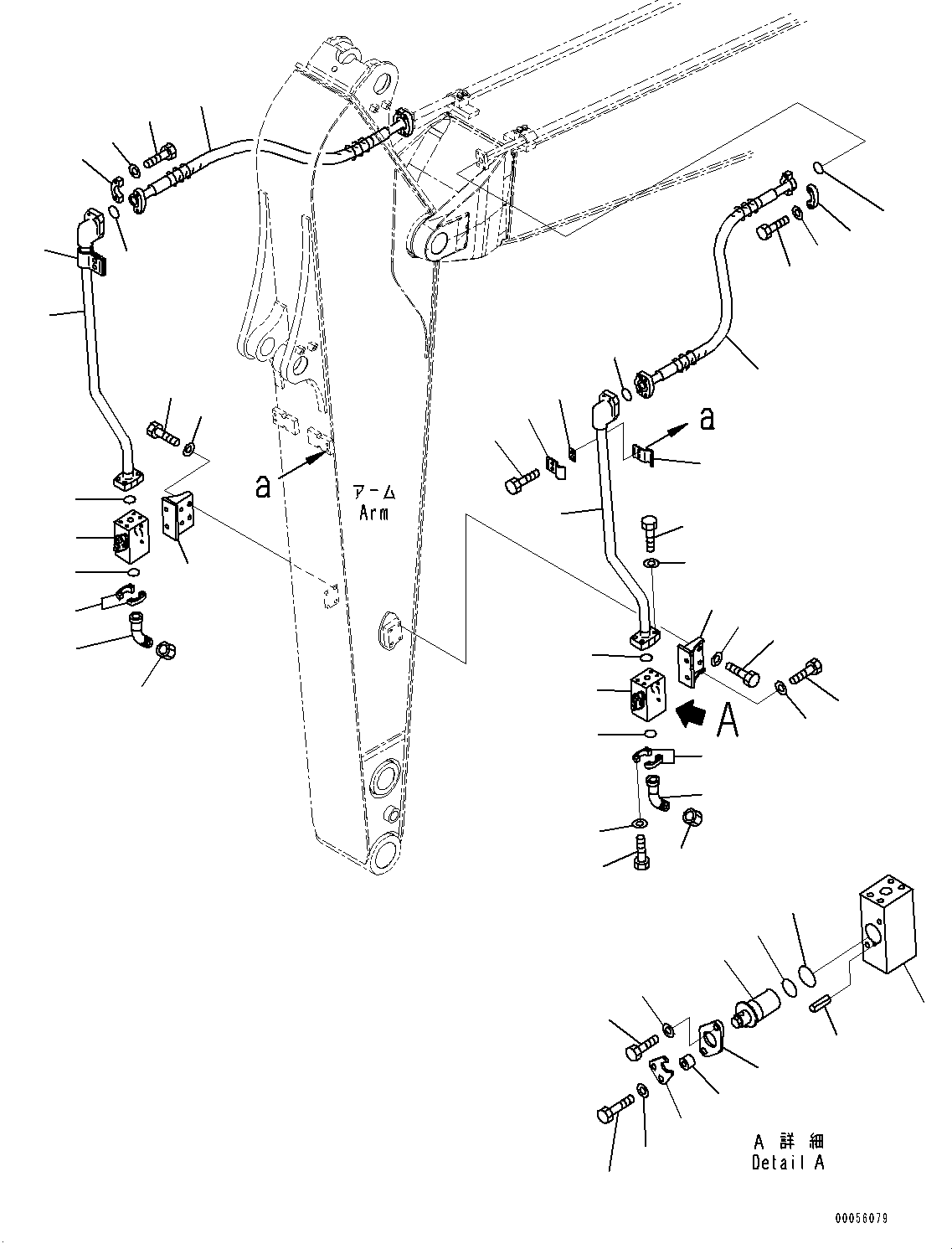 Komatsu parts book diagram for PC170LC-11 S/N 37001-UP: ARM, ADDITIONAL PIPING (2900MM, WITH 1-ADDITIONAL ACTUATOR PIPING)(#35001-36807)