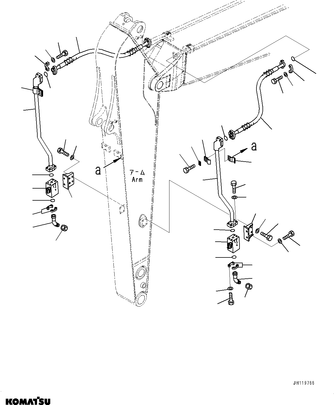 Komatsu parts book diagram for PC170LC-11 S/N 37001-UP: ARM, ADDITIONAL PIPING (2900MM, WITH 1-ADDITIONAL ACTUATOR PIPING)(#37001-)