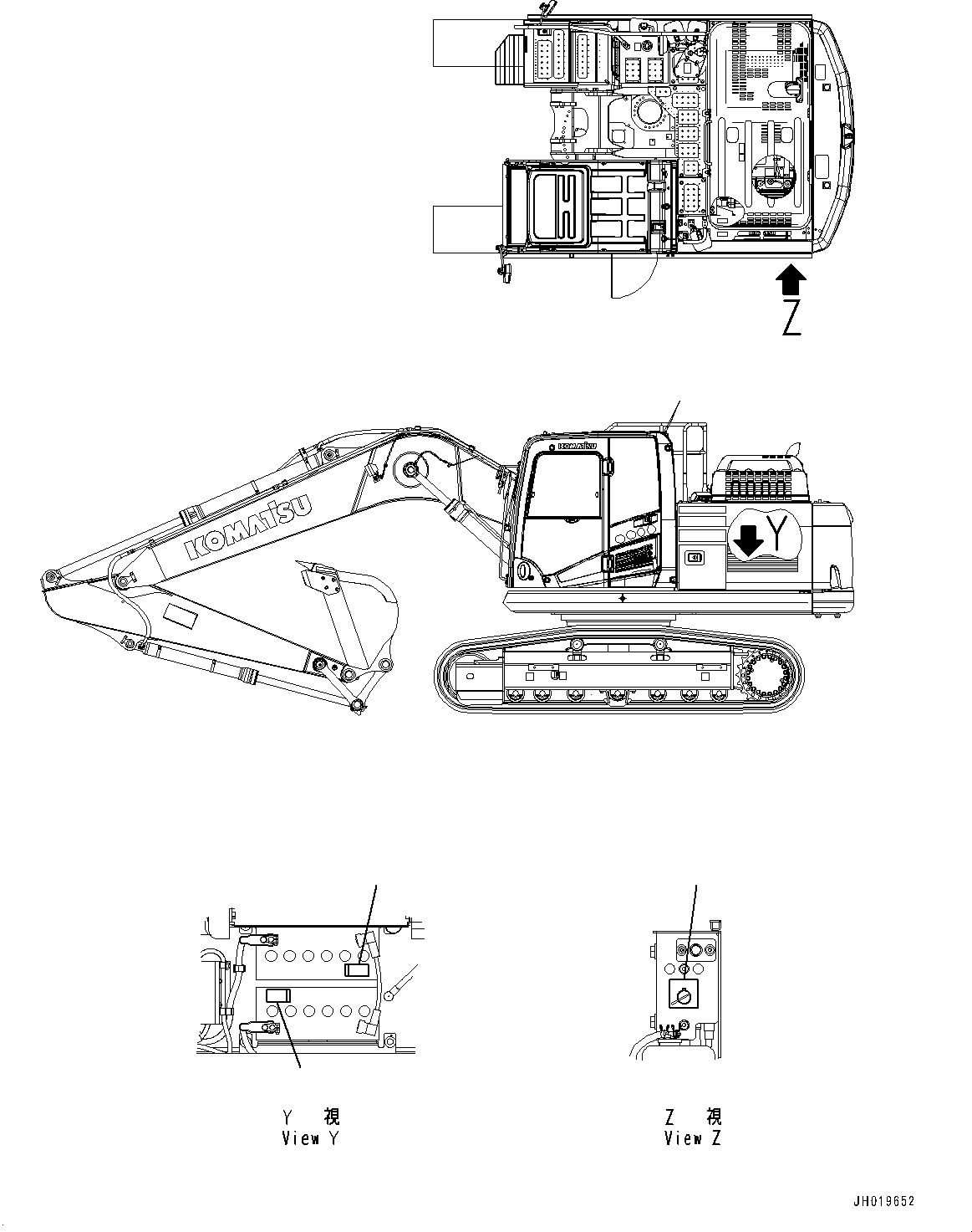 Komatsu parts book diagram for PC170LC-11 S/N 37001-UP: CAUTION PLATES, BATTERY, (#35001-)