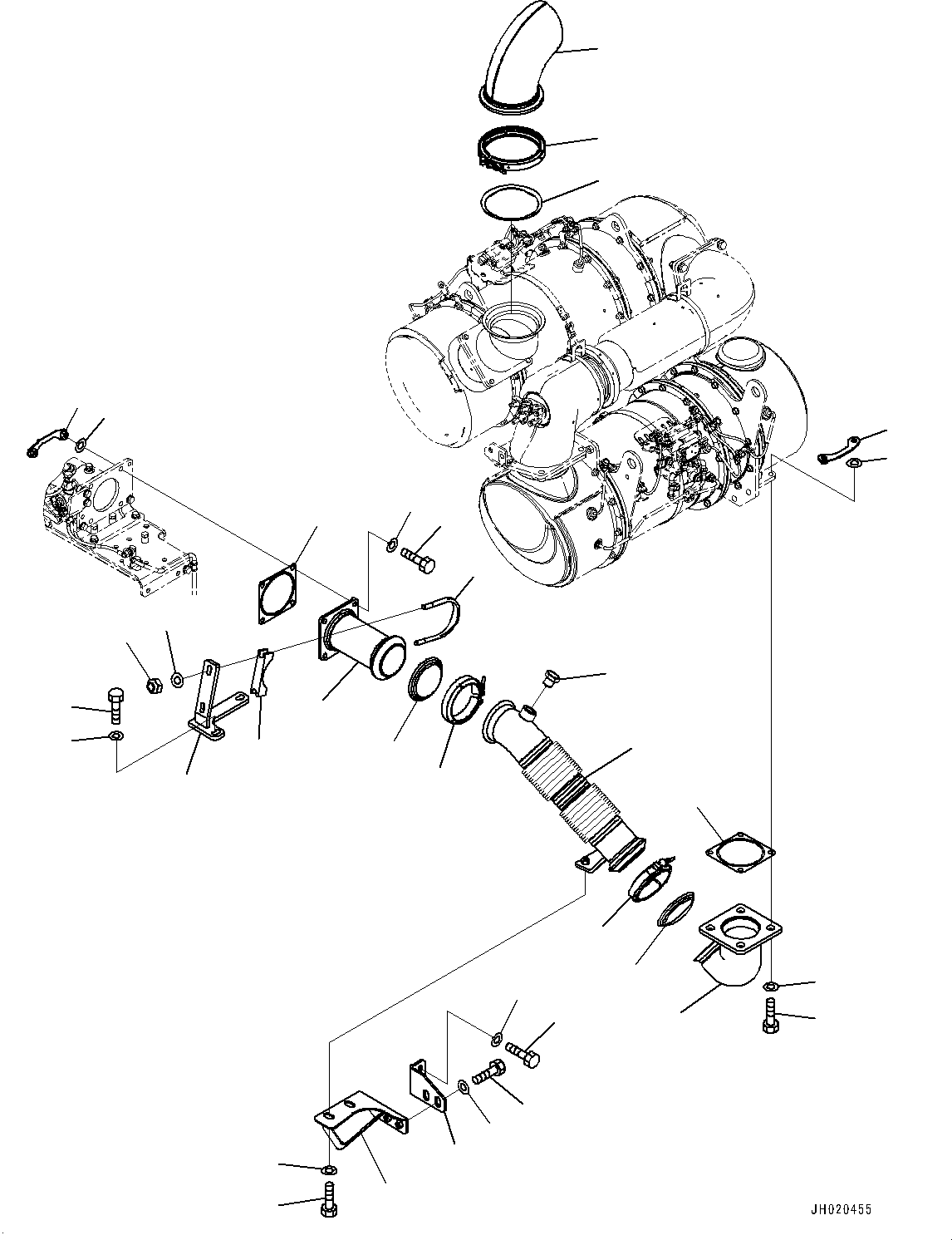 Komatsu parts book diagram for PC490LC-11 S/N 87001-UP (For KAL): EXHAUST, TUBE AND BRACKET(#85001-85893)