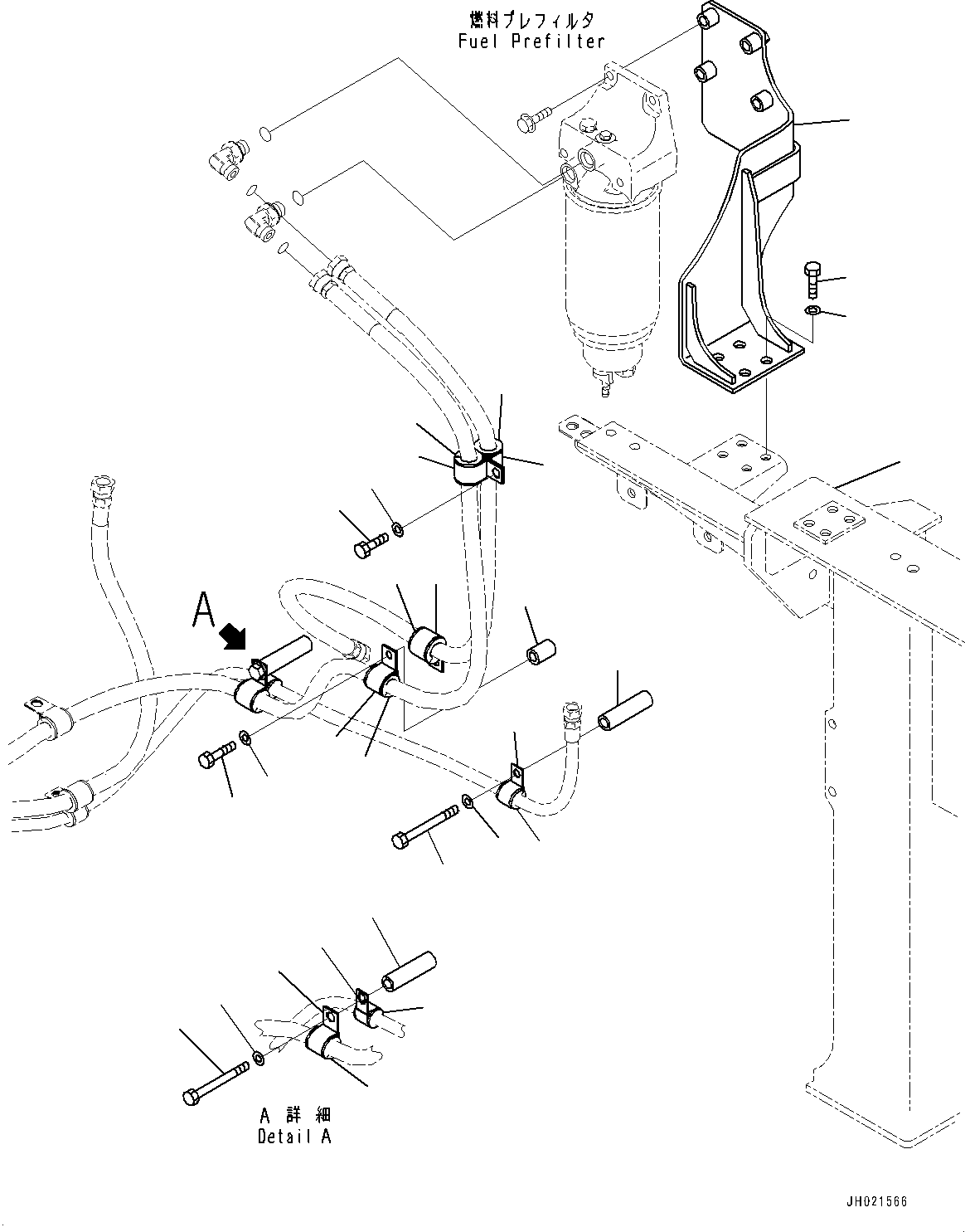 Komatsu parts book diagram for PC490LC-11 S/N 87001-UP (For KAL): FUEL PIPING, PREFILTER BRACKET(#85001-)