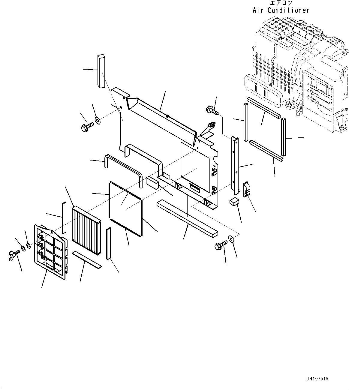Komatsu parts book diagram for PC490LC-11 S/N 87001-UP (For KAL): CAB, CAB IN PARTS, PARTITION AND RECIRCULATION AIR FILTER(#87001-)