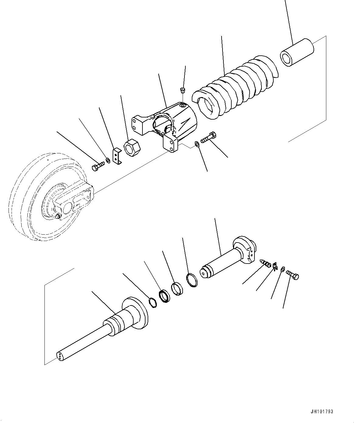 Komatsu parts book diagram for PC490LC-11 S/N 87001-UP (For KAL): FRONT IDLER AND IDLER CUSHION, CUSHION(#85741-)