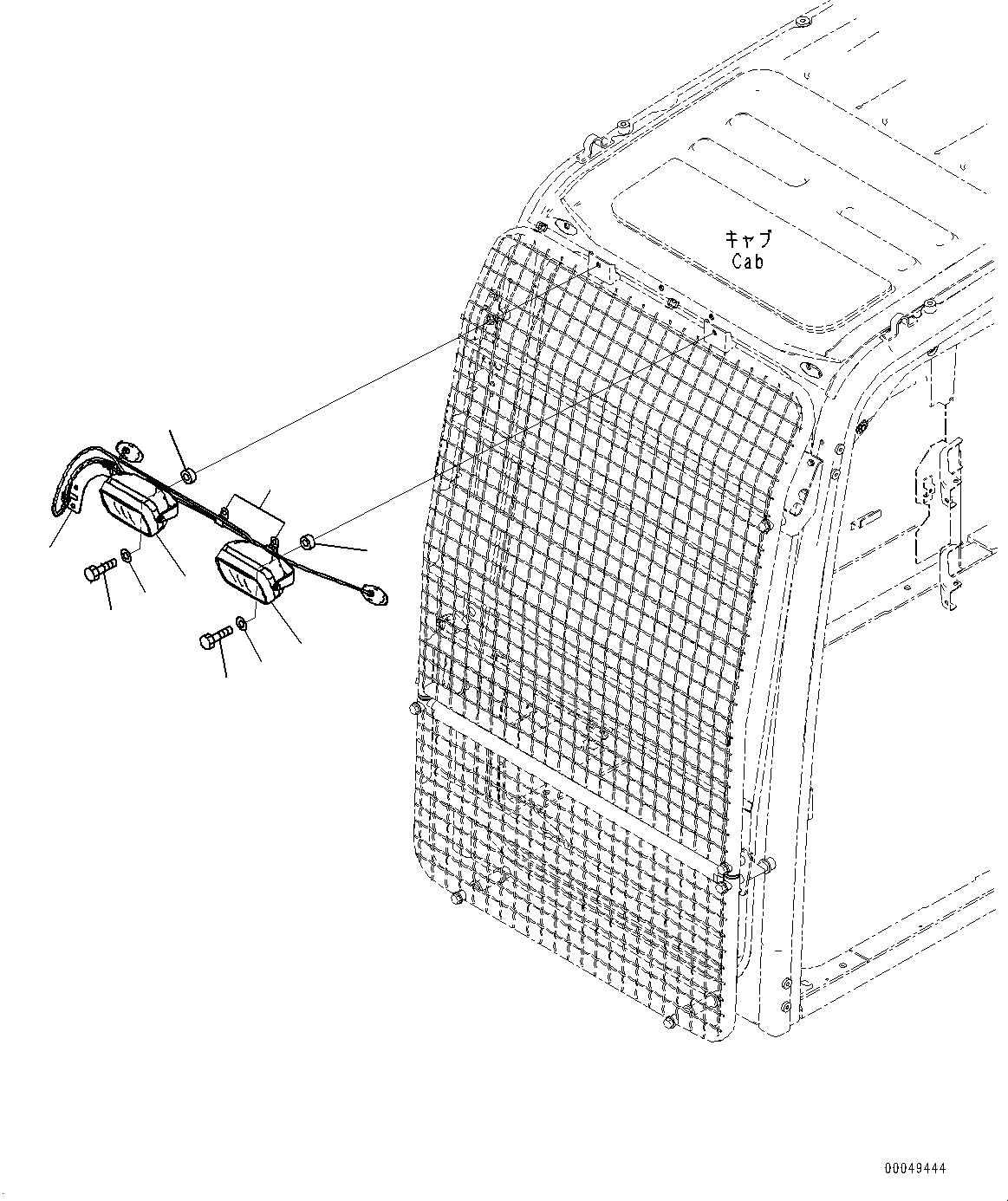 Komatsu parts book diagram for PC450LC-8R S/N 79001-UP: ADDITIONAL WORKING LAMP, (WITH CAB FRONT FULL GUARD LV1)(#75001-)