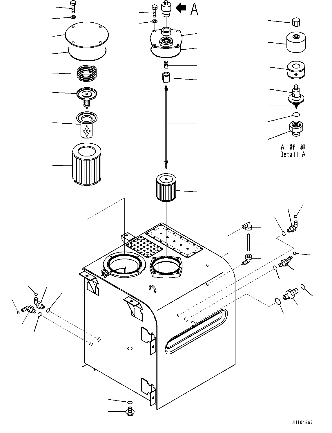 Komatsu parts book diagram for PC450LC-8R S/N 79001-UP: HYDRAULIC TANK, TANK(#76712-76938)