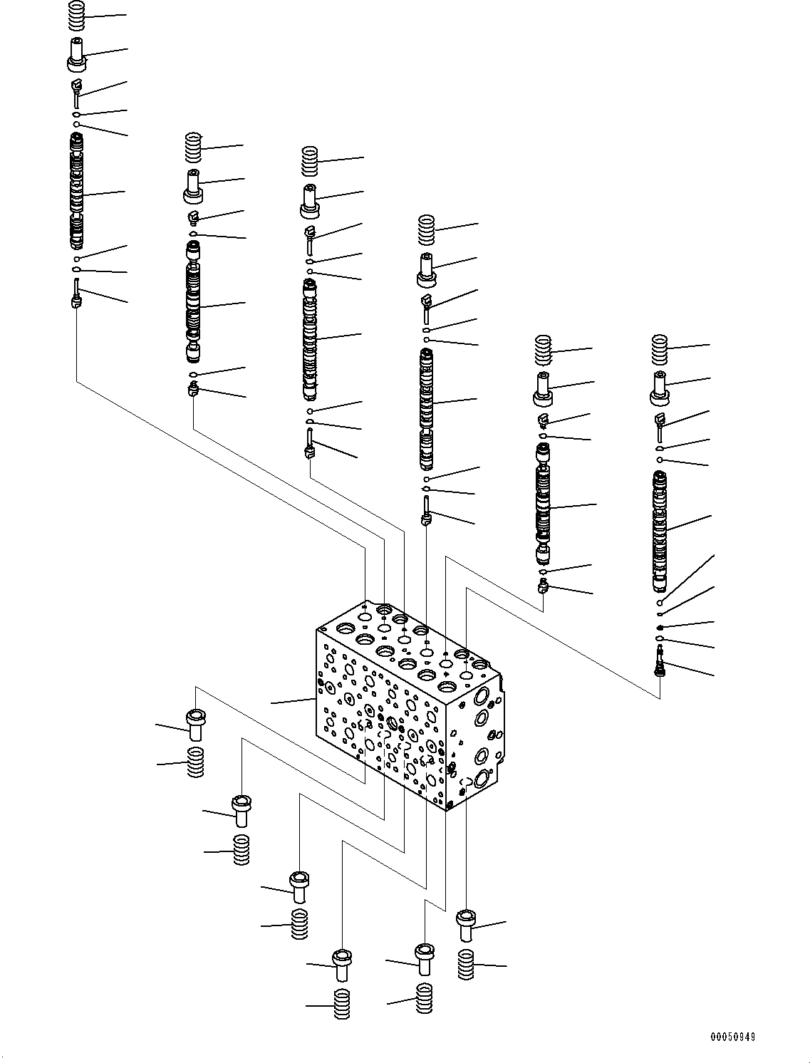 Komatsu parts book diagram for PC450LC-8R S/N 79001-UP: CONTROL VALVE, 8-SPOOL (1/23)(#75001-75285)