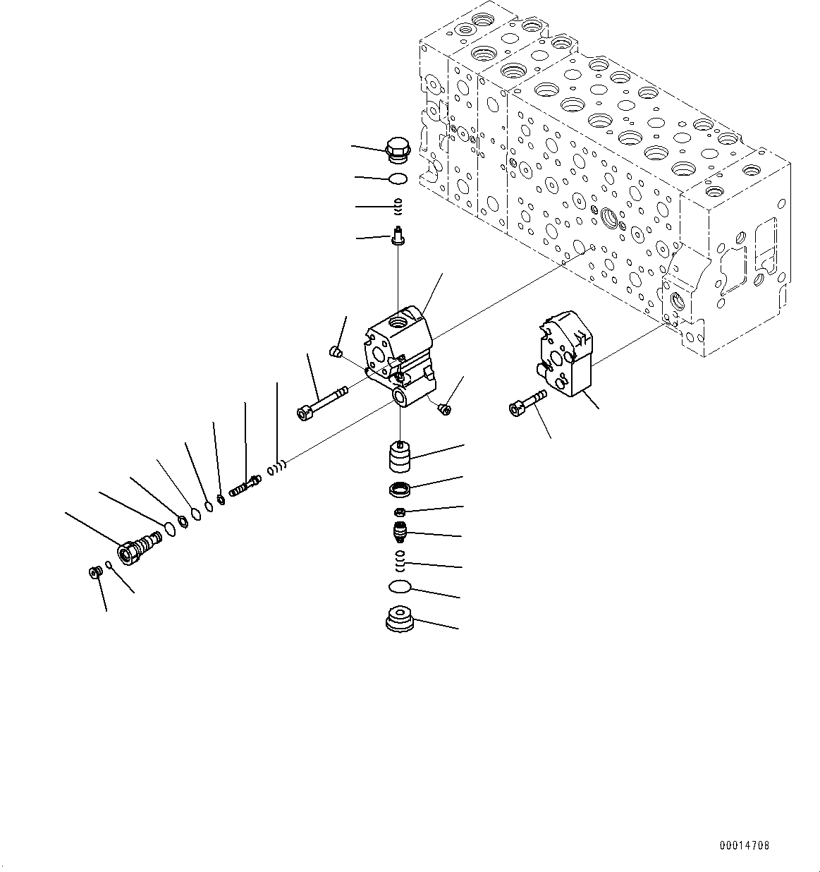 Komatsu parts book diagram for PC450LC-8R S/N 79001-UP: CONTROL VALVE, 8-SPOOL (18/23)(#75001-76990)