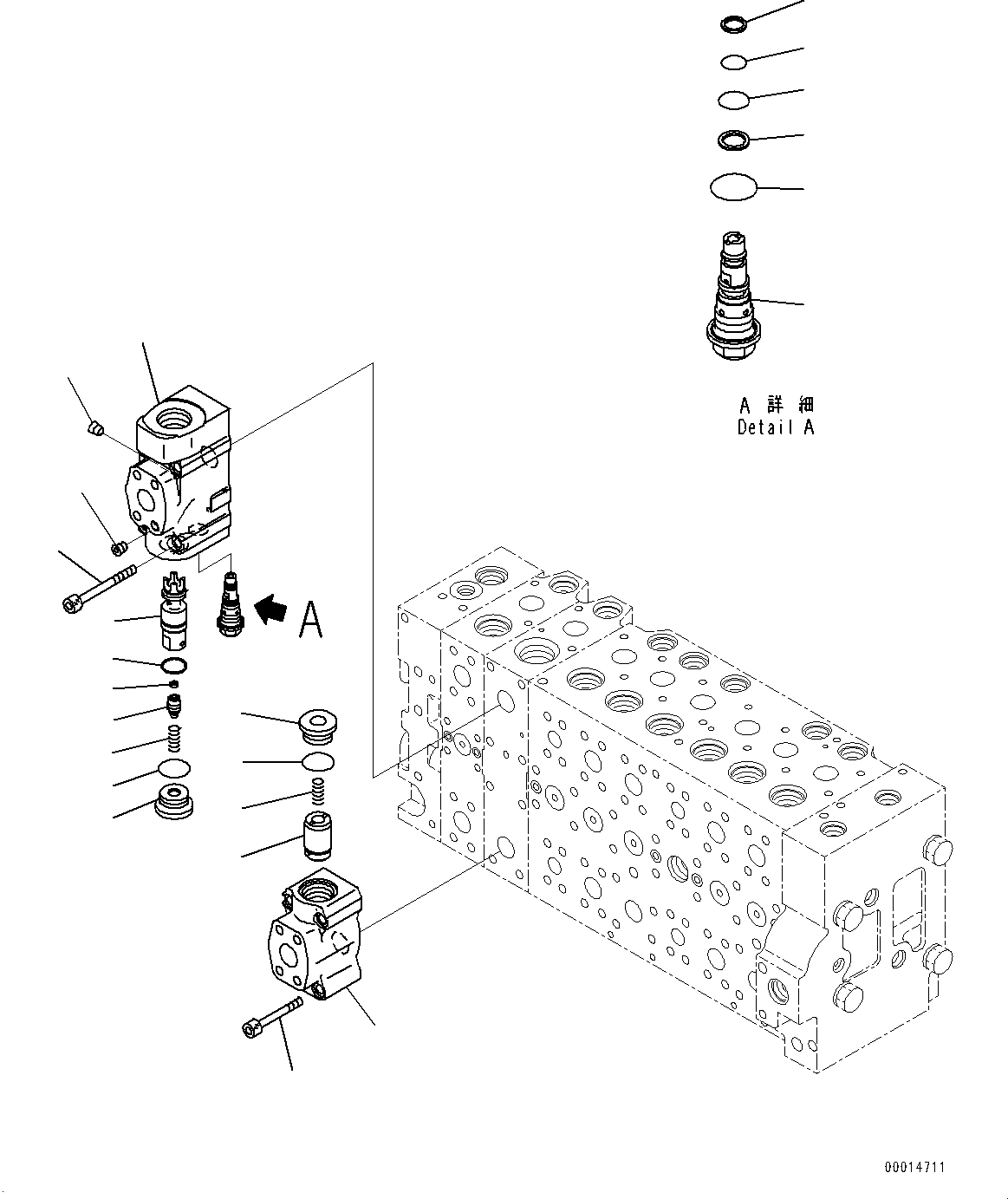 Komatsu parts book diagram for PC450LC-8R S/N 79001-UP: CONTROL VALVE, 8-SPOOL (19/23)(#75001-)