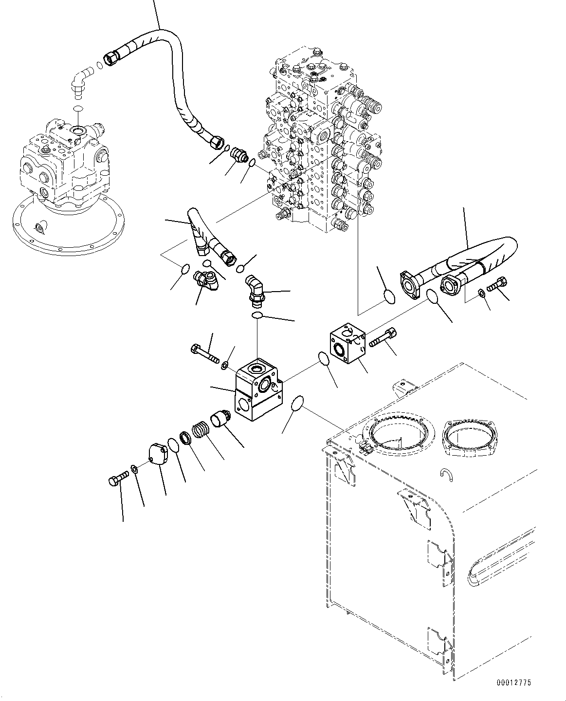 Komatsu parts book diagram for PC450LC-8R S/N 79001-UP: RETURN PIPING, (ADDITIONAL ACTUATOR PIPING, ACCUMULATOR)(#75001-)