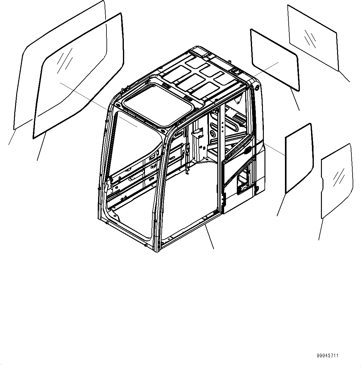 Komatsu parts book diagram for PC450LC-8R S/N 79001-UP: CAB, CAB BODY AND WINDOW (ROPS CAB, FRONT FIXED WINDOW)(#79001-)