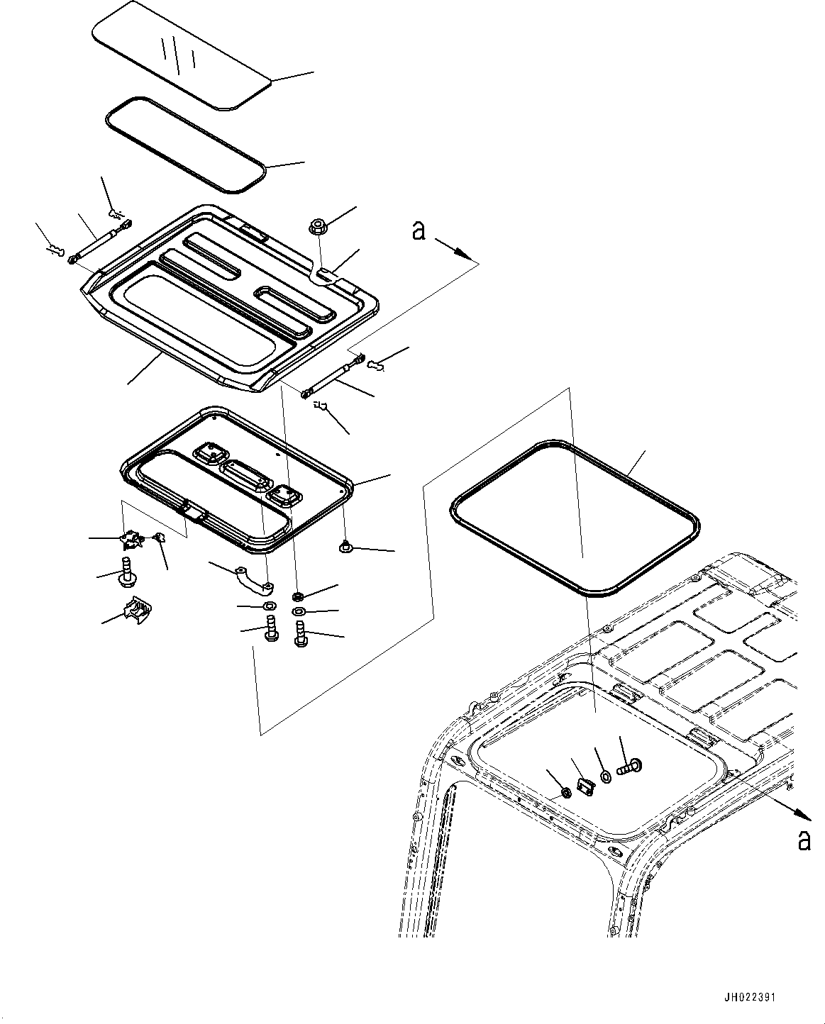 Komatsu parts book diagram for PC450LC-8R S/N 79001-UP: CAB, ROOF WINDOW (1-ADDITIONAL ACTUATOR PIPING, ACCUMULATOR)(#79001-)