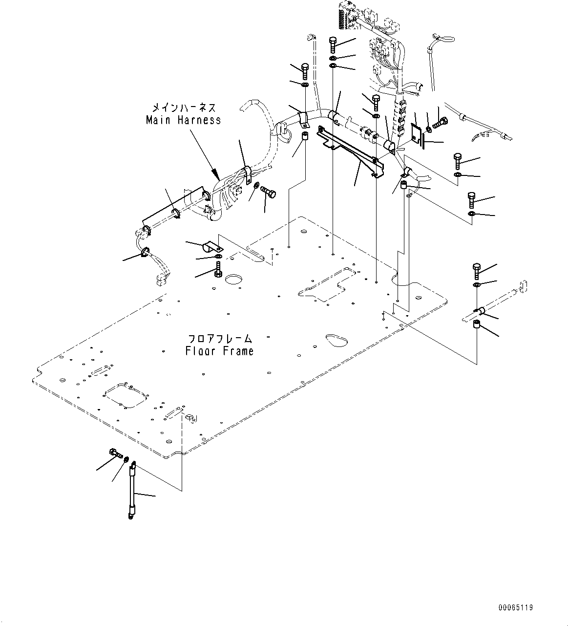 Komatsu parts book diagram for PC450LC-8R S/N 79001-UP: CAB, FLOOR, WIRING HARNESS CLAMP AND GROUND(#79001-)