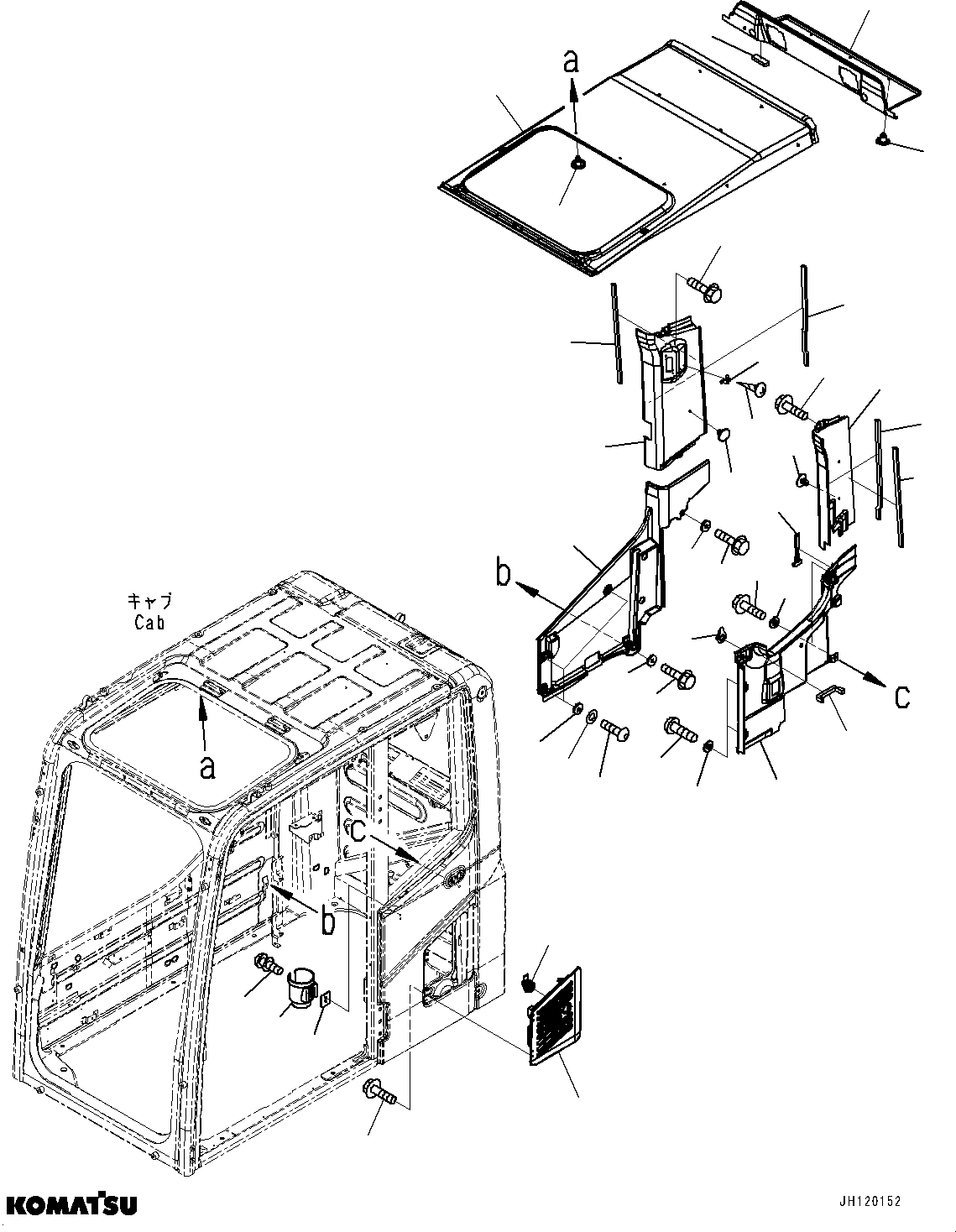 Komatsu parts book diagram for PC450LC-8R S/N 79001-UP: CAB, ROOF COVER AND AIR INTAKE (ROPS CAB, VANDALISM PROTECTION)(#79001-)