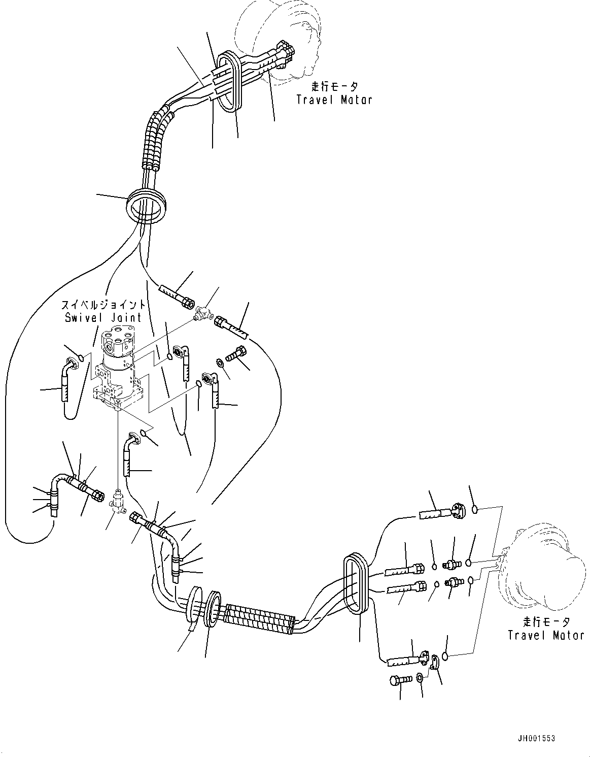 Komatsu parts book diagram for PC450LC-8R S/N 79001-UP: TRAVEL PIPING, (#75001-)