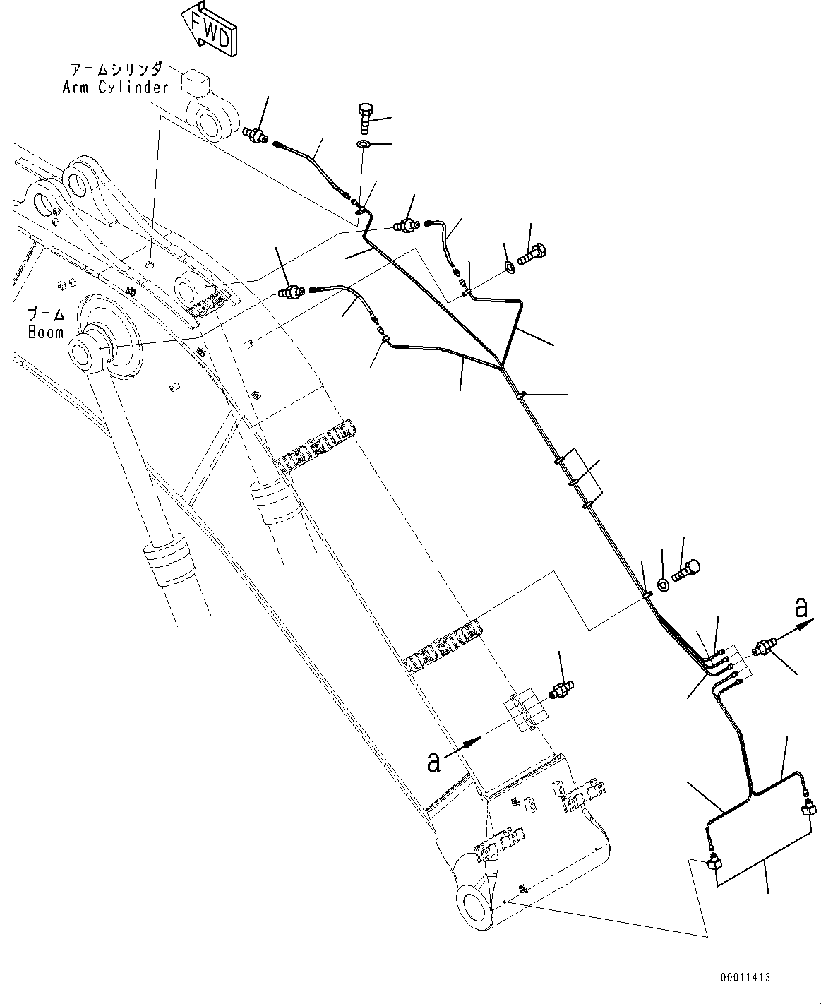 Komatsu parts book diagram for PC450LC-8R S/N 79001-UP: BOOM, LUBRICATION PIPING(#75001-)