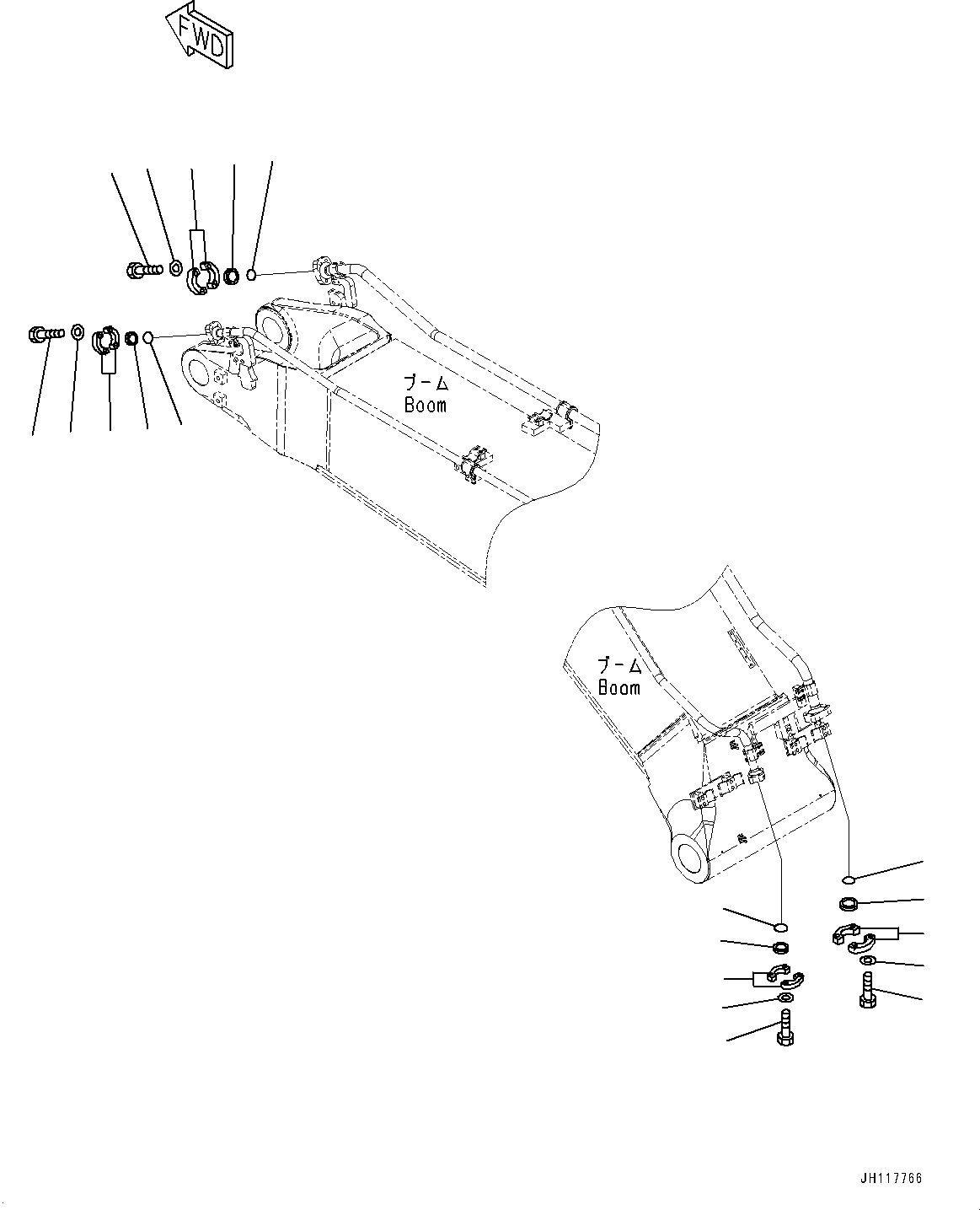 Komatsu parts book diagram for PC450LC-8R S/N 79001-UP: BOOM, BLIND PARTS (2/2) (7000MM HEAVY DUTY TYPE, 1-ATTACHMENT)(#75001-)