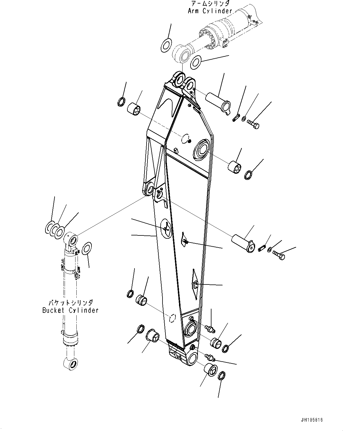 Komatsu parts book diagram for PC450LC-8R S/N 79001-UP: ARM, ARM AND PIN (3400MM, HEAVY DUTY TYPE, 1-ATTACHMENT)(#76518-)
