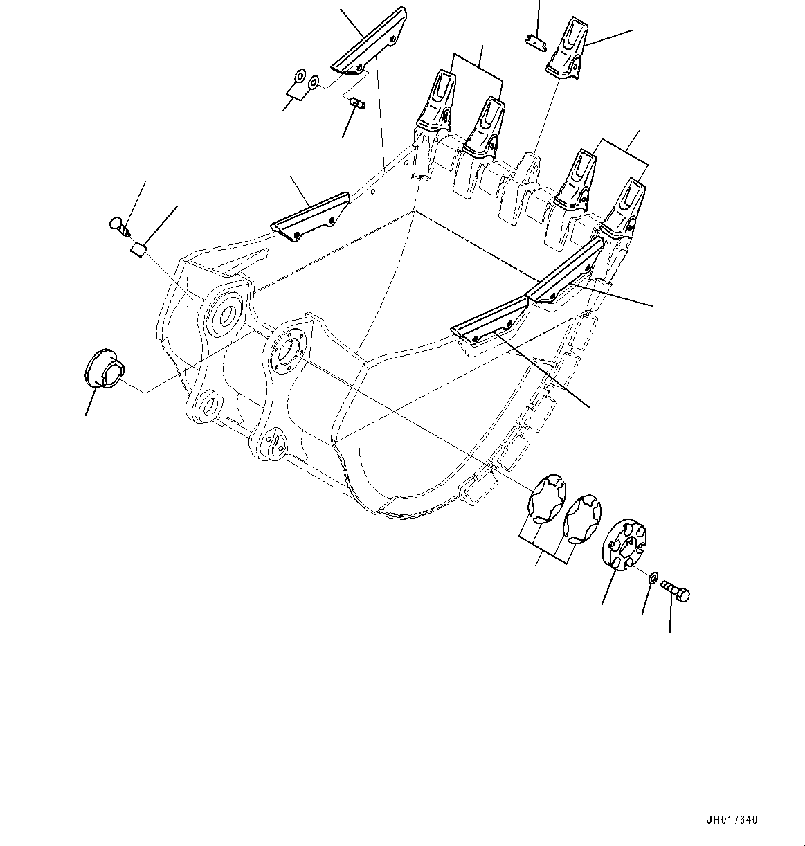 Komatsu parts book diagram for PC450LC-8R S/N 79001-UP: ME BUCKET, TOOTH AND SIDE SHROUD (2.80M3, 1405MM WIDTH, KMAX2 TOOTH, THRUST ADJUSTMENT, SIDE SHROUD)(#75896-76037)