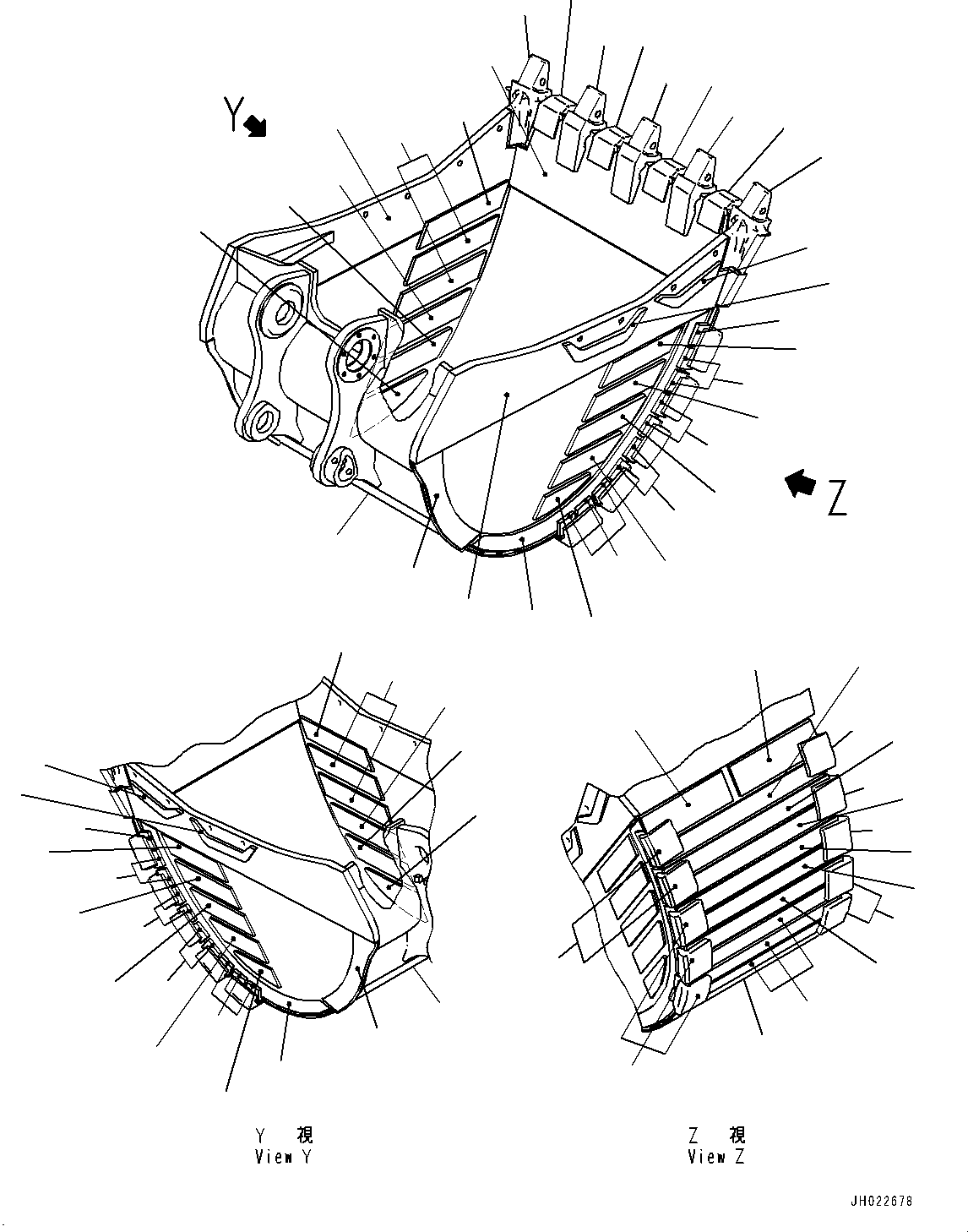 Komatsu parts book diagram for PC450LC-8R S/N 79001-UP: ME BUCKET, (2.80M3, 1405MM WIDTH, PAB TOOTH, THRUST ADJUSTMENT, SIDE SHROUD)(#76921-)