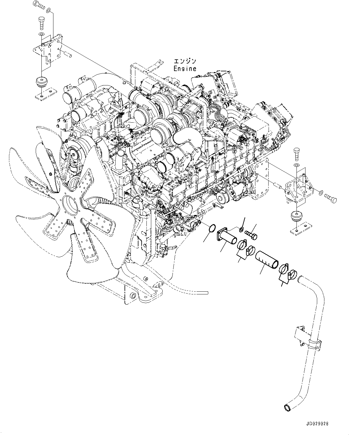 Komatsu parts book diagram for HD785-7 S/N 37001-UP: ENGINE RELATED PARTS, COOLING TUBE(#37001-)