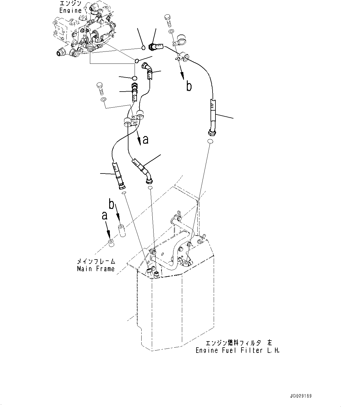 Komatsu parts book diagram for HD785-7 S/N 37001-UP: ENGINE RELATED PARTS, FUEL PIPING, FILTER TO ENGINE, L.H.(#37001-)