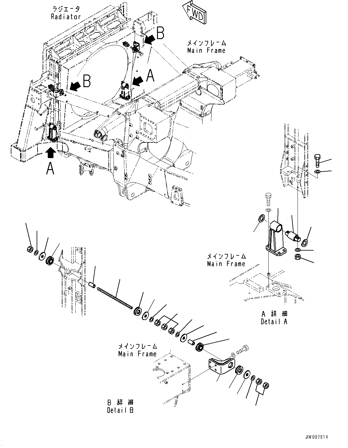 Komatsu parts book diagram for HD785-7 S/N 37001-UP: COOLING SYSTEM, MOUNTING BRACKET(#31016-)