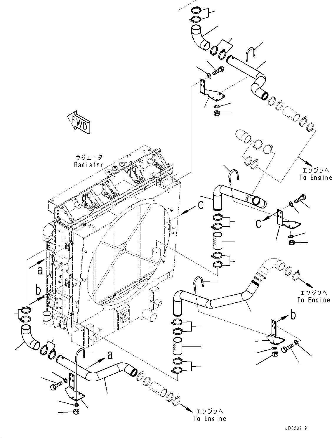 Komatsu parts book diagram for HD785-7 S/N 37001-UP: COOLING SYSTEM, COOLANT PIPING (3/3)(#37001-)