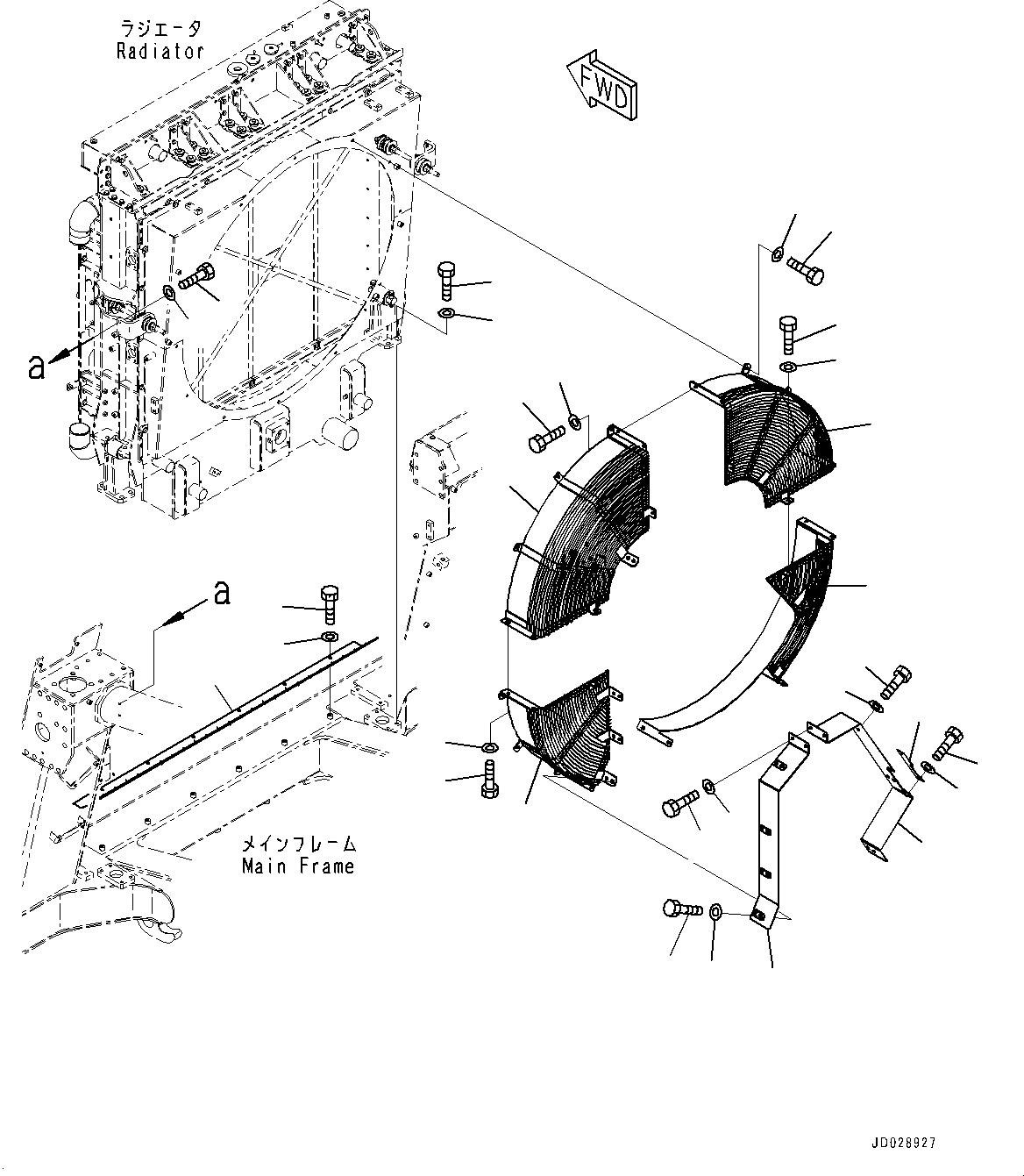Komatsu parts book diagram for HD785-7 S/N 37001-UP: COOLING SYSTEM, FAN NET(#30001-)