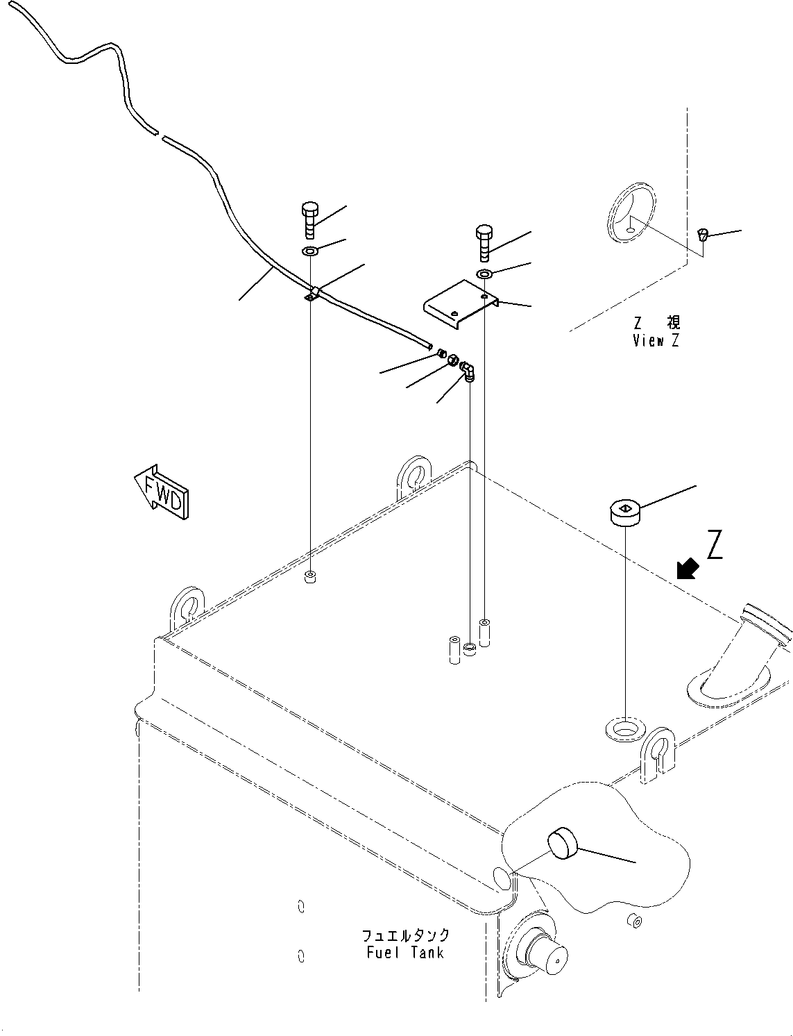 Komatsu parts book diagram for HD785-7 S/N 37001-UP: FUEL TANK, QUICK CHARGE VALVE LESS(#30001-30000)