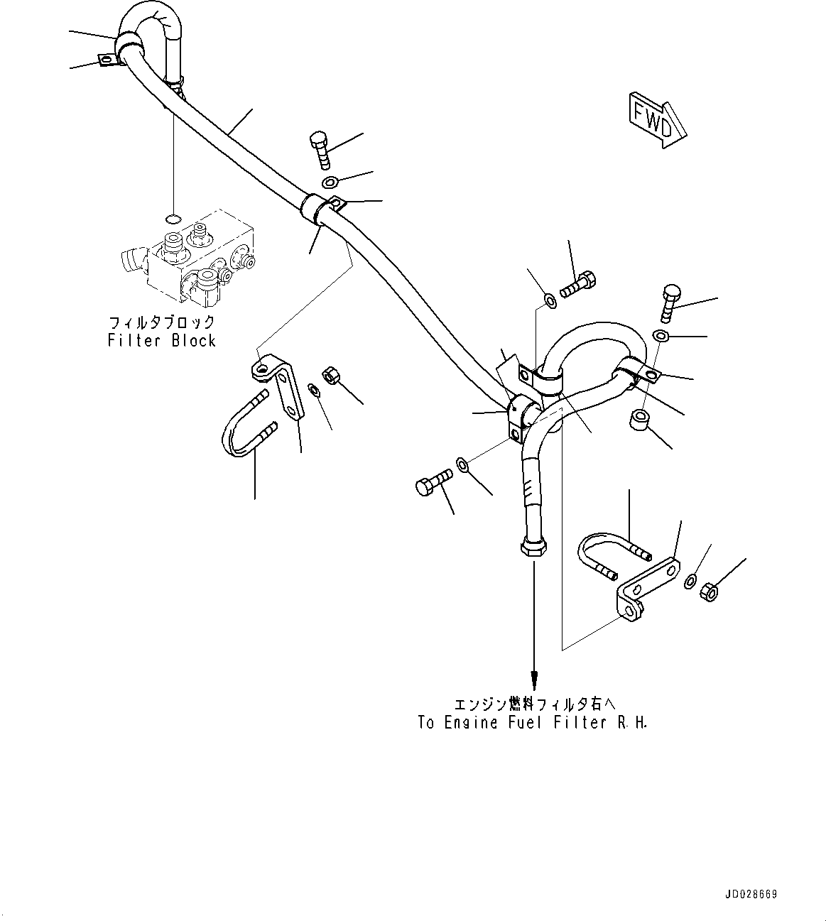 Komatsu parts book diagram for HD785-7 S/N 37001-UP: FUEL PIPING, FILTER TO ENGINE(#30001-)