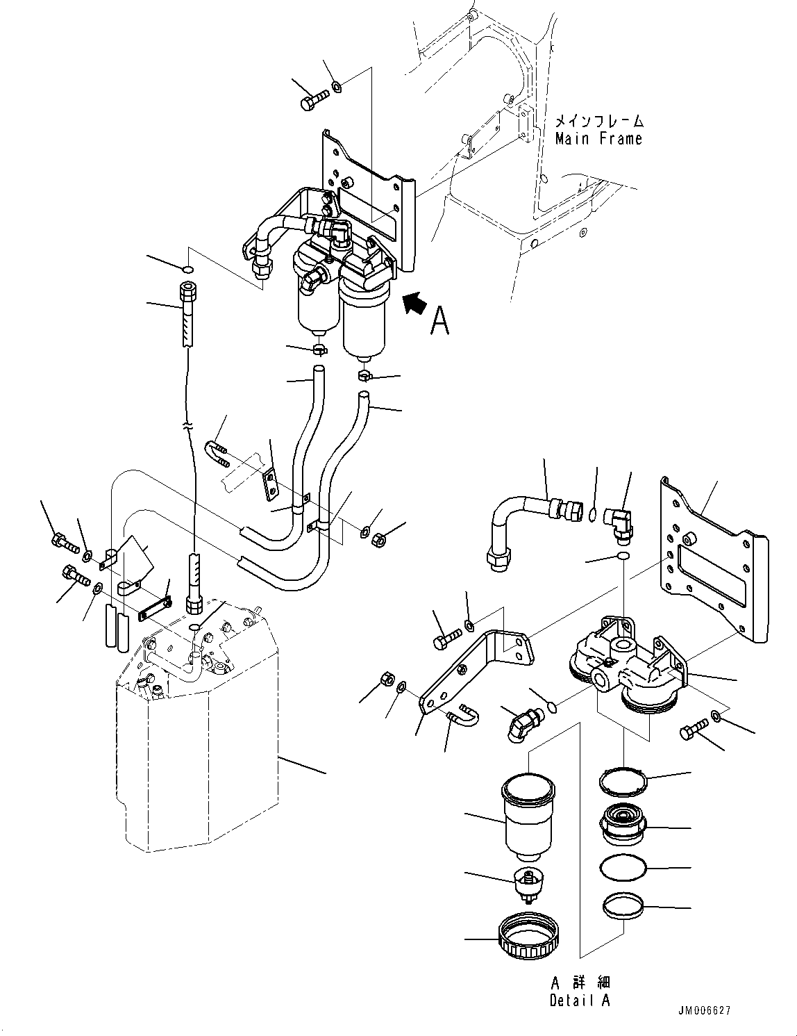 Komatsu parts book diagram for HD785-7 S/N 37001-UP: FUEL PIPING, WATER SEPARATOR (2/2) (WITH EXTRA BAD FUEL AND POOR FUEL SPECIFICATION, WATER+DUST, ADDITIONAL FILTER)(#30001-)