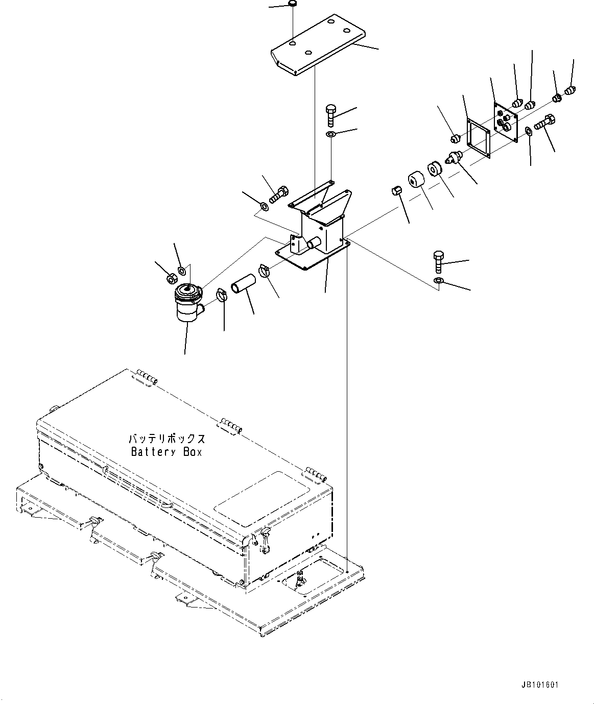 Komatsu parts book diagram for HD785-7 S/N 37001-UP: BATTERY BOX AND REAR HOOD, BREATHER(#30001-)