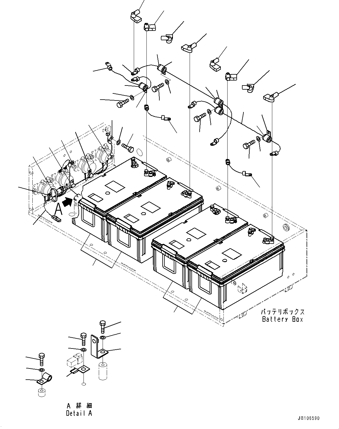 Komatsu parts book diagram for HD785-7 S/N 37001-UP: BATTERY BOX AND REAR HOOD, BATTERY (WITH BATTERY DISCONNECT SWITCH)(#30001-)