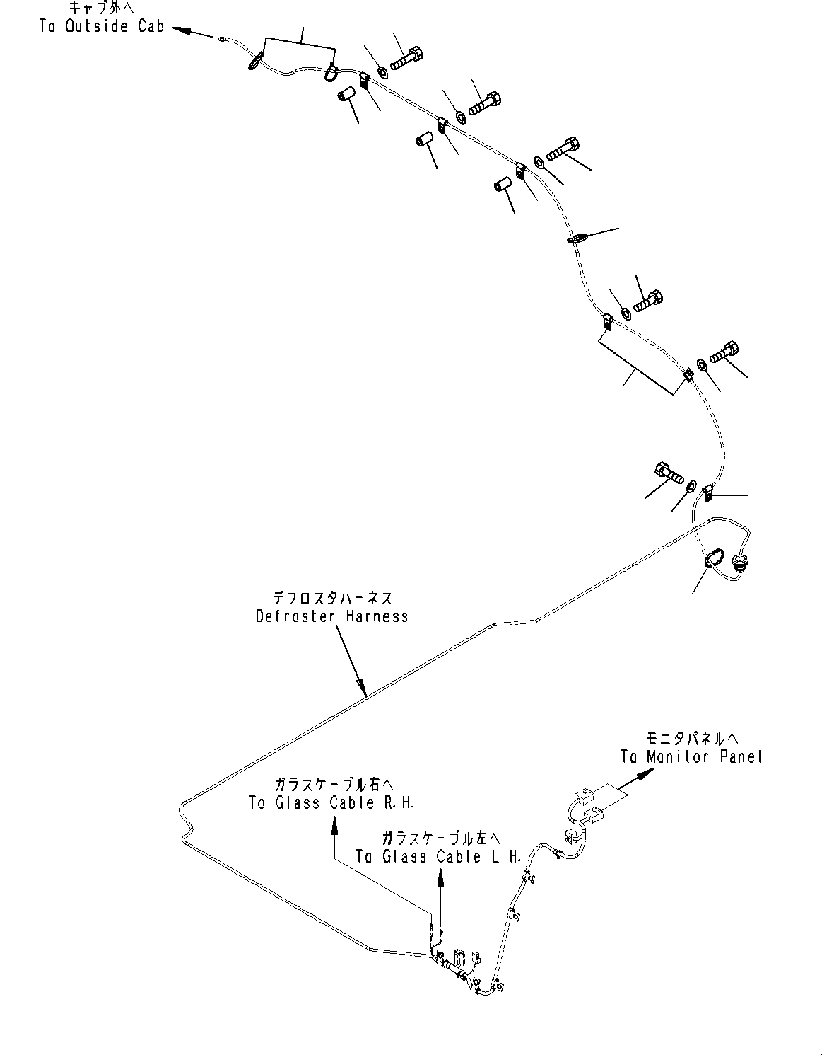 Komatsu parts book diagram for HD785-7 S/N 37001-UP: DEFROSTER WIRING HARNESS MOUNTING, (#30001-)