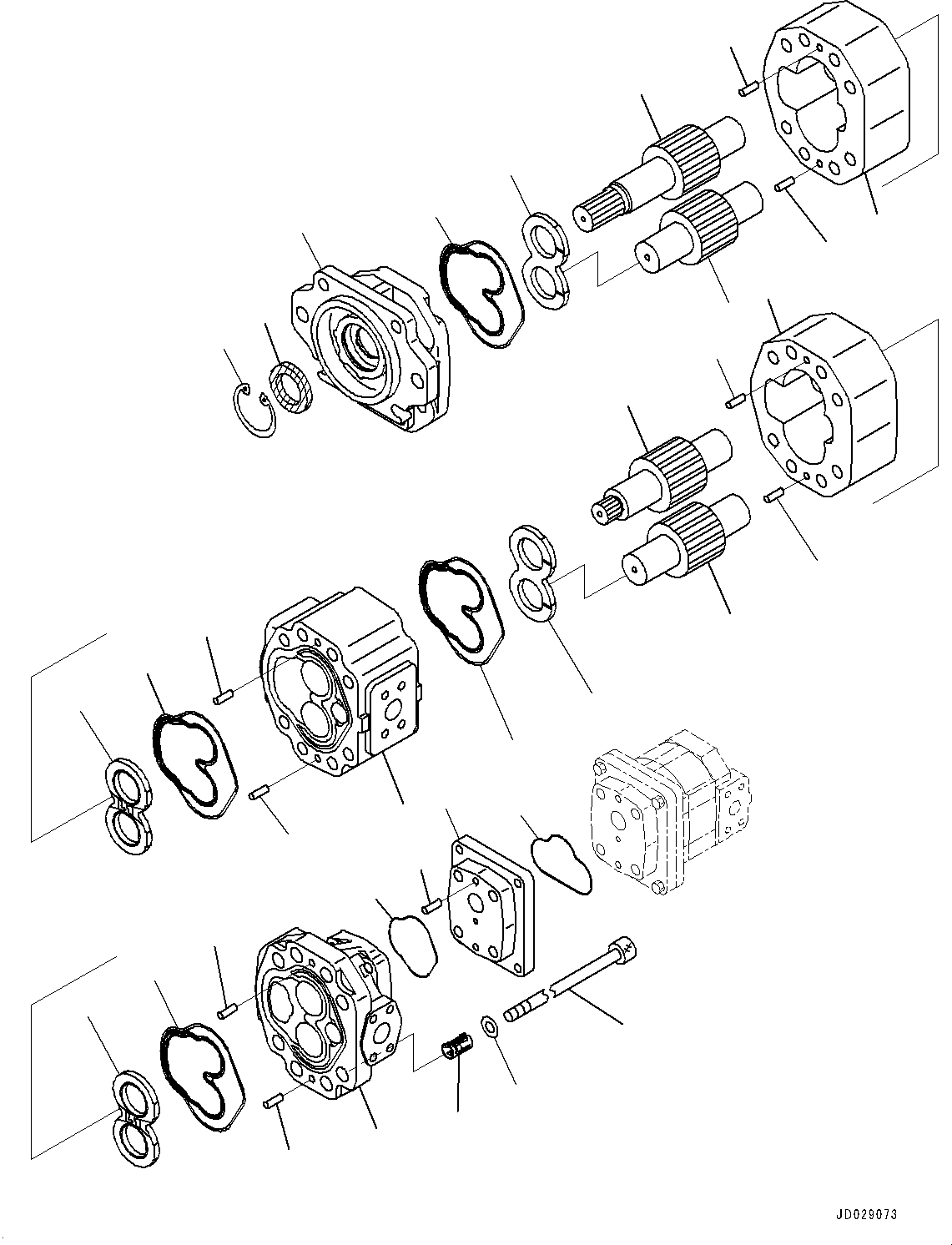 Komatsu parts book diagram for HD785-7 S/N 37001-UP: TORQUE CONVERTER AND TRANSMISSION, INNER PARTS, HYDRAULIC PUMP (1/2) (TRANSMISSION AND TORQUE CONVERTER LUBRICATION PUMP)(#30001