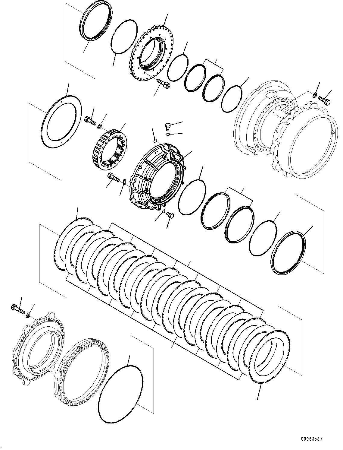 Komatsu parts book diagram for HD785-7 S/N 37001-UP: REAR AXLE, FINAL DRIVE, BRAKE, L.H. (2/4)(#33351-)
