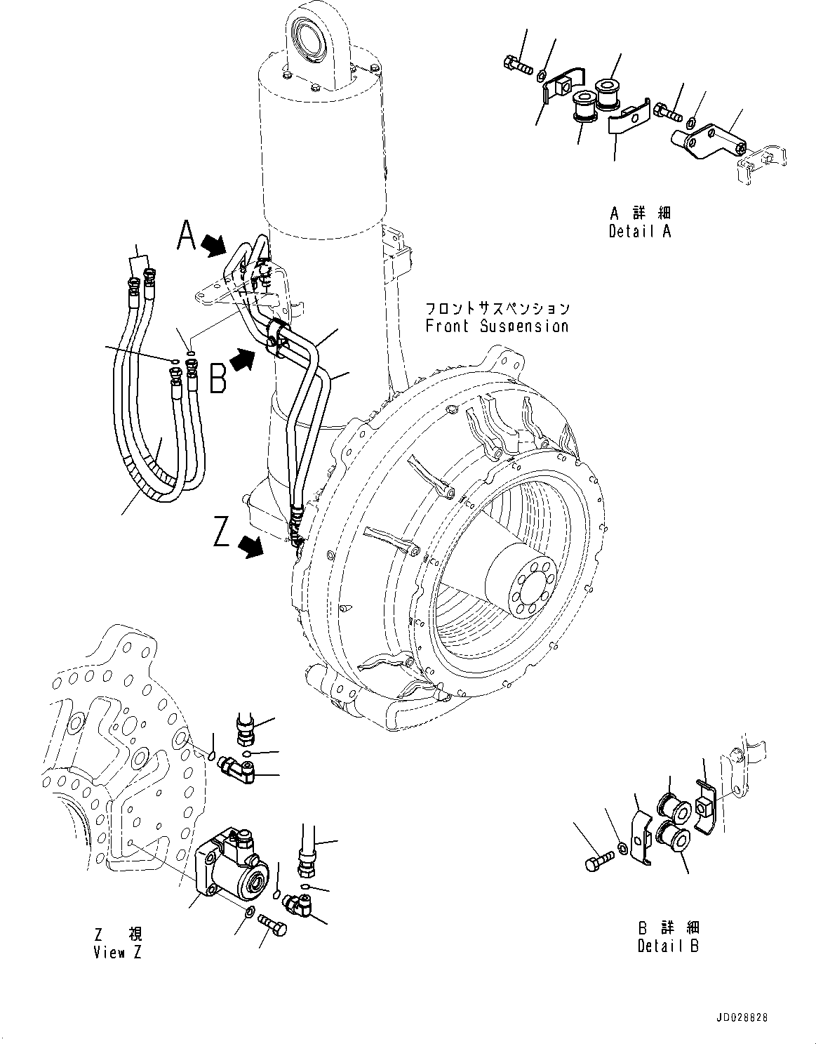 Komatsu parts book diagram for HD785-7 S/N 37001-UP: FRONT AXLE, BRAKE PIPING (2/2)(#31800-)