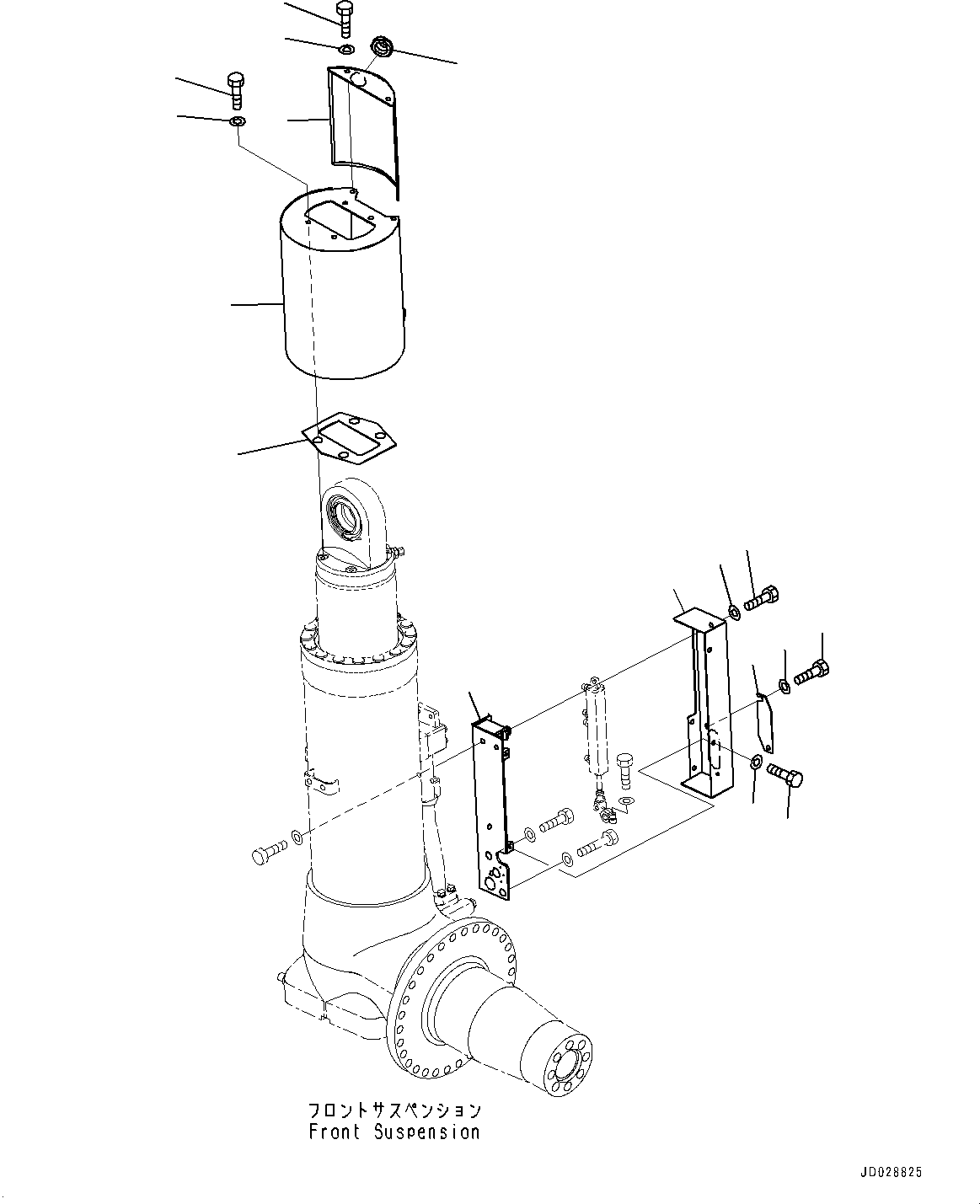 Komatsu parts book diagram for HD785-7 S/N 37001-UP: FRONT AXLE, SUSPENSION COVER, L.H. (WITH SUSPENSION, AUTO HYDRONEUMATIC)(#31800-)