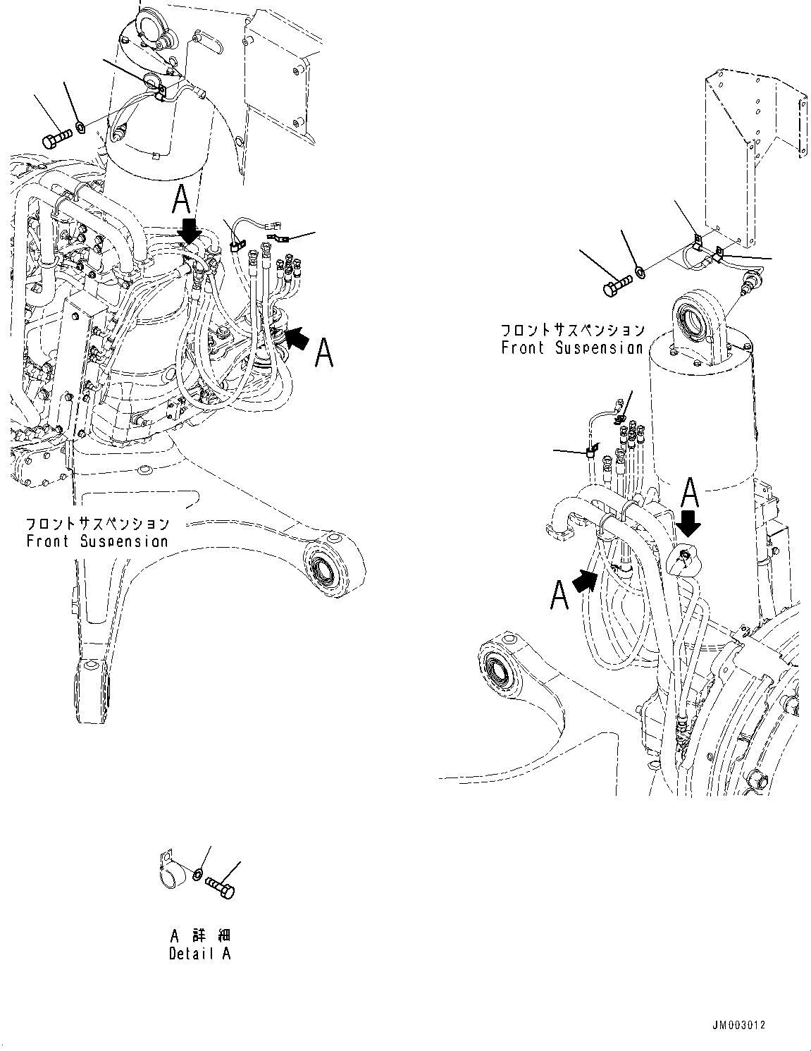 Komatsu parts book diagram for HD785-7 S/N 37001-UP: FRONT AXLE, CLIP (WITH SUSPENSION, HYDRONEUMATIC, ANTI-SKID BRAKE SYSTEM (ABS))(#31800-)