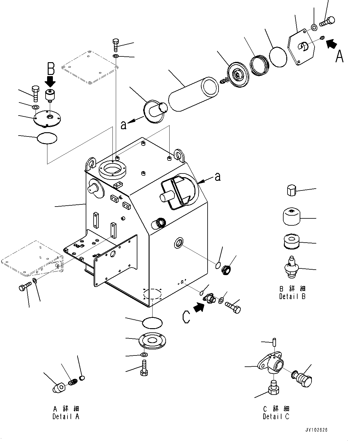 Komatsu parts book diagram for HD785-7 S/N 37001-UP: HYDRAULIC TANK, TANK (1/2) (WITH BUDDY SYSTEM)(#32183-)