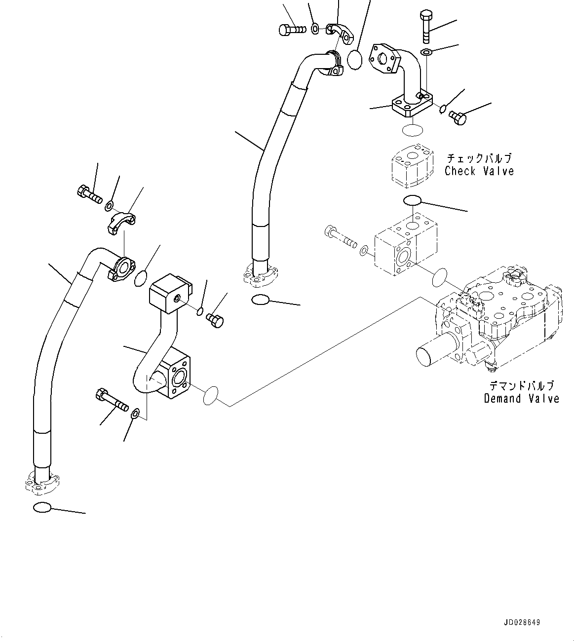 Komatsu parts book diagram for HD785-7 S/N 37001-UP: HYDRAULIC TANK, DEMAND VALVE TO FILTER PIPING(#30001-)