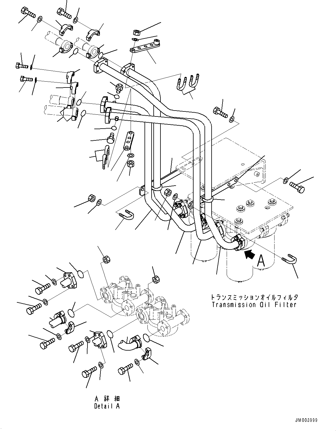 Komatsu parts book diagram for HD785-7 S/N 37001-UP: HYDRAULIC TANK, TRANSMISSION TO HYDRAULIC TANK PIPING(#30001-33073)