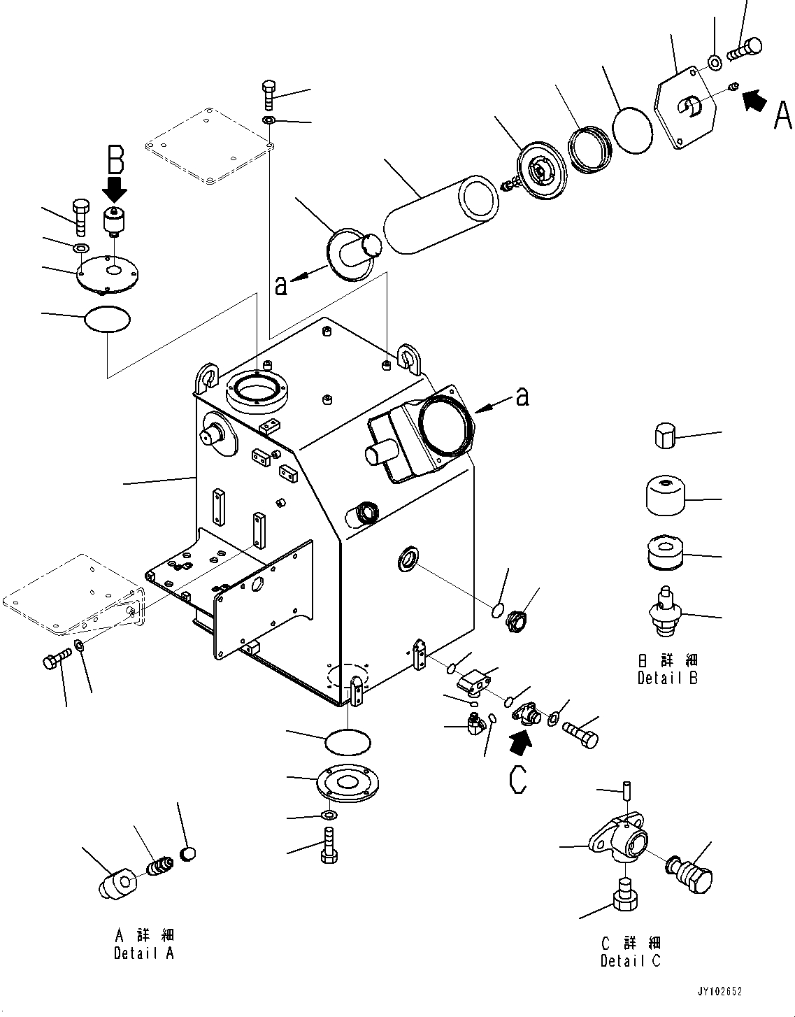 Komatsu parts book diagram for HD785-7 S/N 37001-UP: HYDRAULIC TANK, TANK (1/2) (WITH OIL QUICK CHARGE, OIL FILLER CAP LOCK AND COVER LOCK)(#32183-)