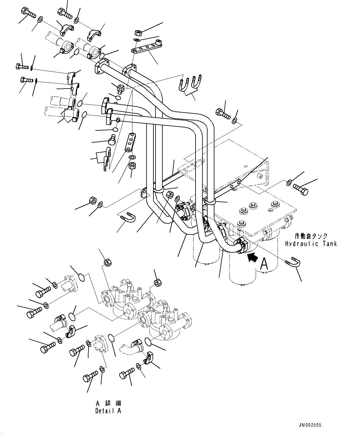 Komatsu parts book diagram for HD785-7 S/N 37001-UP: HYDRAULIC TANK, TRANSMISSION TO HYDRAULIC TANK PIPING(#30001-33073)