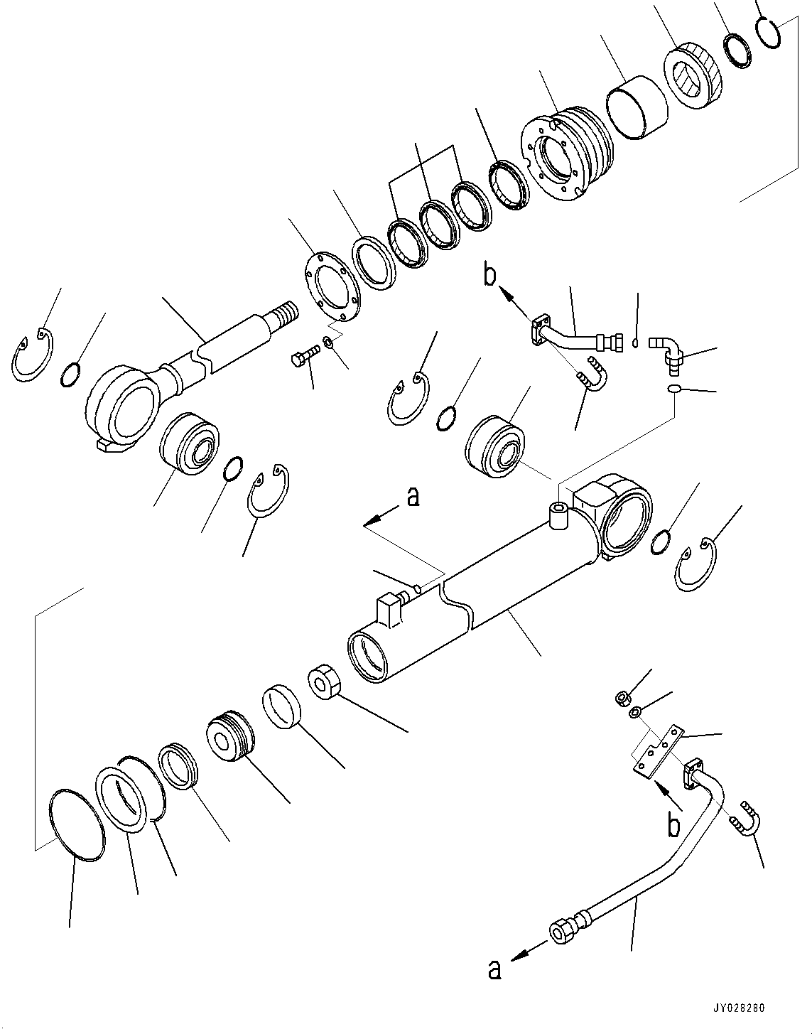 Komatsu parts book diagram for HD785-7 S/N 37001-UP: STEERING AND HOIST HYDRAULIC PIPING, INNER PARTS, STEERING CYLINDER, L.H.(#30001-34850)