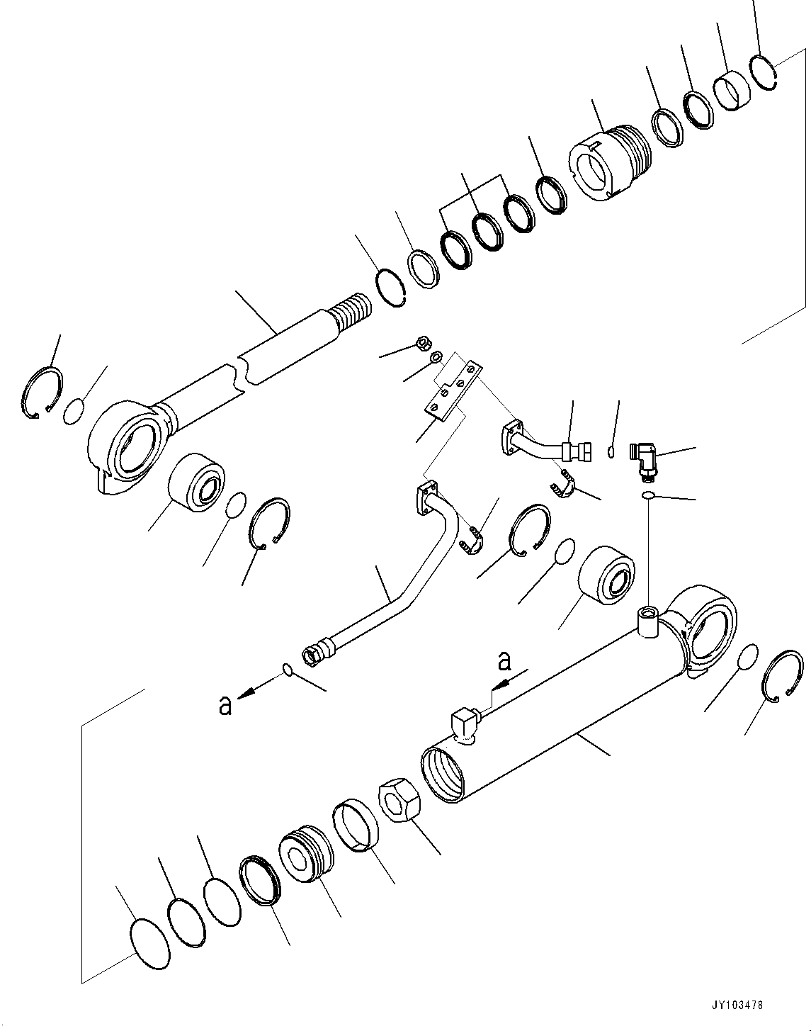 Komatsu parts book diagram for HD785-7 S/N 37001-UP: STEERING AND HOIST HYDRAULIC PIPING, INNER PARTS, STEERING CYLINDER, L.H.(#34851-)